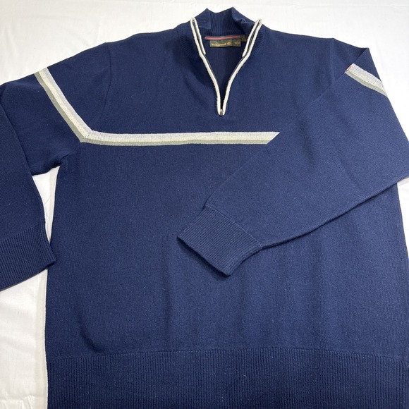 Timberland Wool Blend Blue/STRIPE Knit 1/4 ZIP Sweater Size XL/TG - Picture 1 of 10
